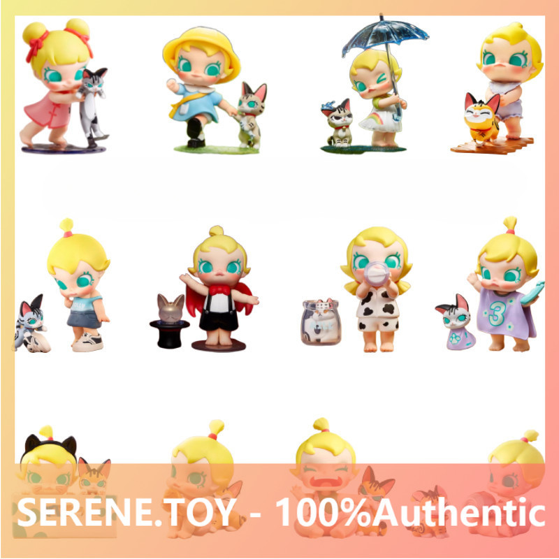 P POPMART Baby Molly Meow Fun Yongsheng Series Mystery Box ของเล่นตกแต่งของขวัญ
