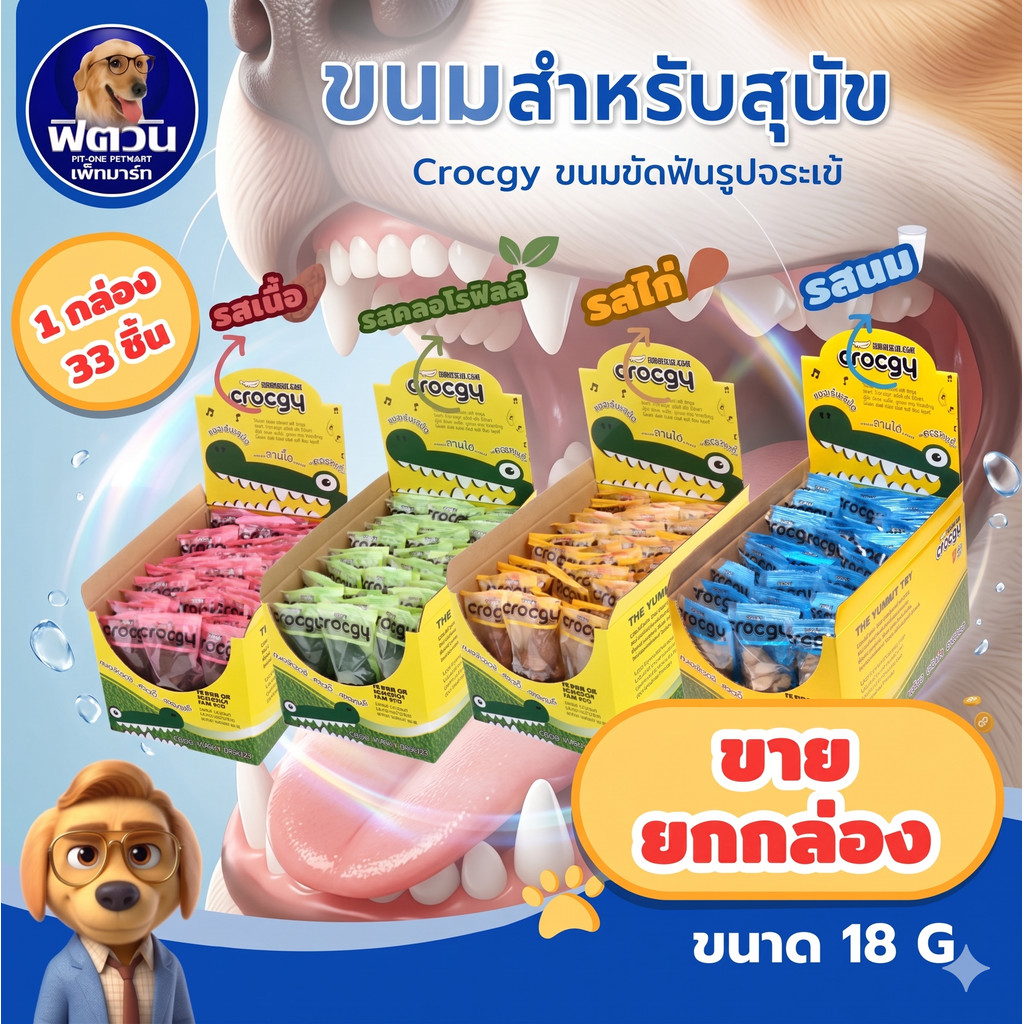 Crocgy ขนมขัดฟันรูปจระเข้ ขนาด 18 ก. {ขนม} *** ขาย 1 กล่อง 33 ชิ้น ***