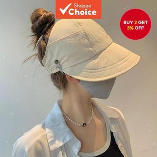 Korean Wide Brim Sun Hat for Women with Face Mask Hook & Adjustable for Ponytail, Perfect for Outdoor Activities