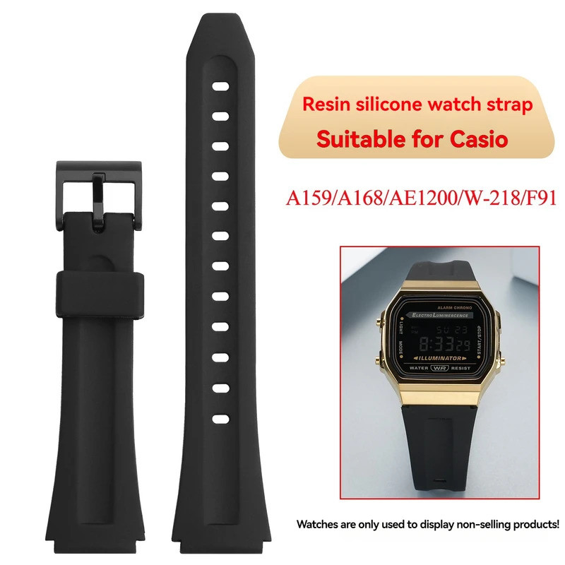 เรซิ่นซิลิโคนสําหรับ Casio A159 A168 AE1200 F-201WA DB-36 WS-300 F91W สร้อยข้อมือกันน้ํา 18 มม.สายรั