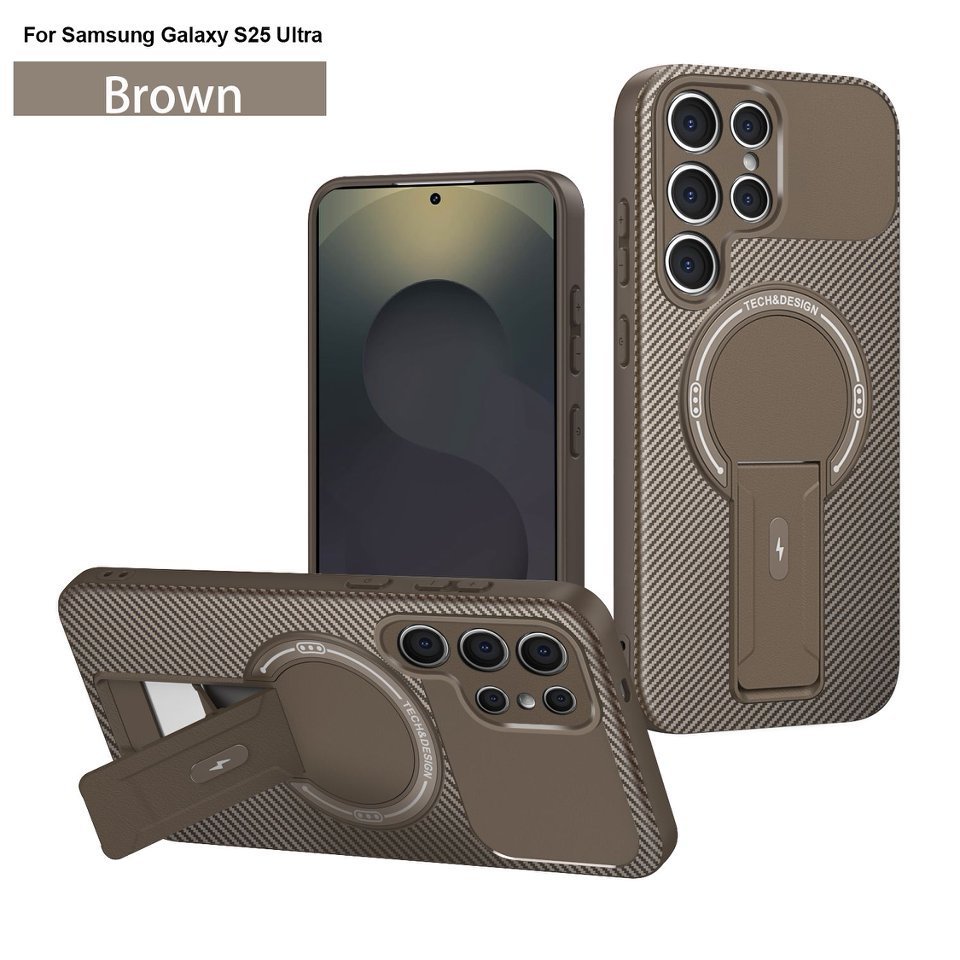 SAMSUNG สําหรับSamsung S25 Ultra S24 FE S25 EDGE 24 Plusแม่เหล็กไร้สายชาร์จAll-in-Oneขาตั้งเคสโทรศัพท์คาร์บอนไฟเบอร์เนื้อFull-Bodyกันกระแทกฝาครอบป้องกัน