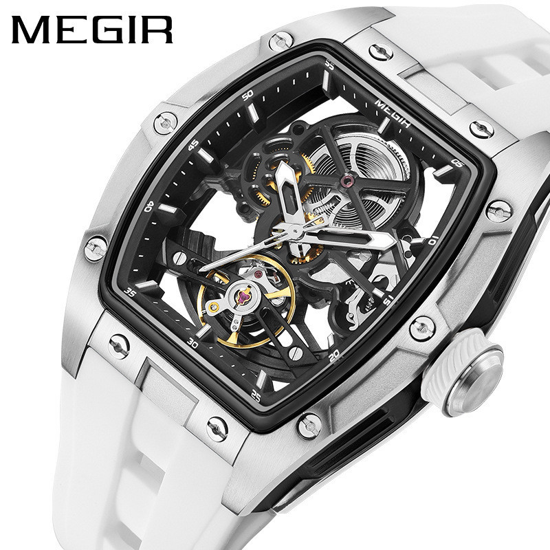 Megir นาฬิกาข้อมือ Mechanical Skeleton นาฬิกาผู้ชาย 2242 Barrel megir นาฬิกา Burst