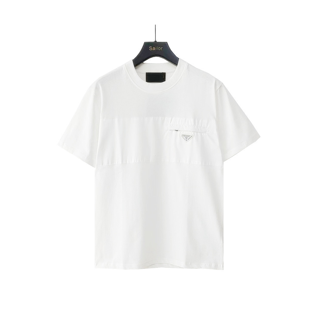 Prada/Prada 2026 คลาสสิกรอบคอแขนสั้นเสื้อยืดผู้ชายผู้หญิง Simple Basic Counter Synchronous Commuter 