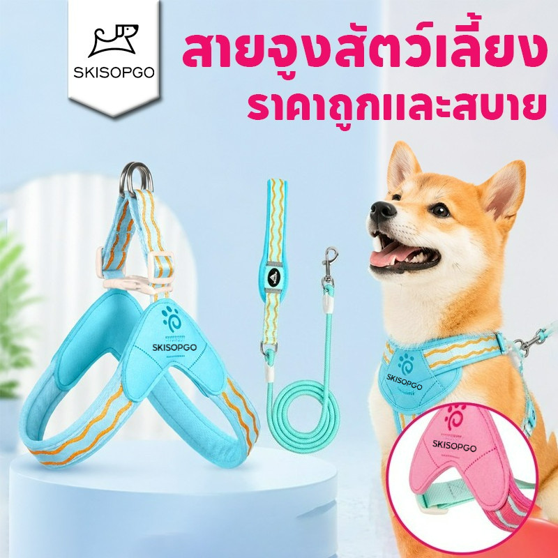 SKISOPGO สายจูงสัตว์เลี้ยง ใหม่! เชือกจูงแมว Colorful Reflective สายจูงแมว สายจูงหมา ปลอกคอแมว สายจูง