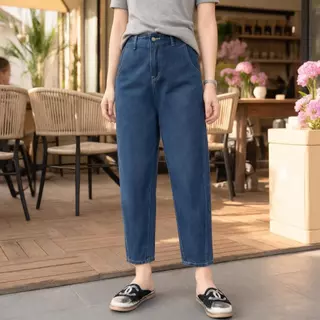 💥ไอเท็มmusthave JIAQI กางเกงยีนส์ผ้านุ่มยืด ทรง9ส่วนสไตล์เรโทร ปกปิดสะโพกกว้าง ดูผอมทันที