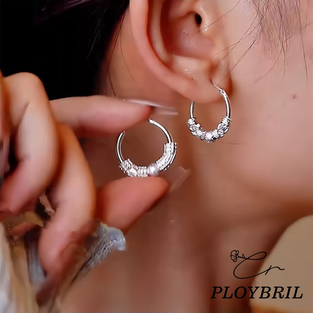 PLOYBRIL วัสดุกันการแพ้สวมใส่สบาย ต่างหูหมุดสีเงิน วัสดุปลอดนิกเกิล ไม่ทำให้หูอักเสบหรือคัน สวมใส่ได้แม้ผิวบอบบาง E103