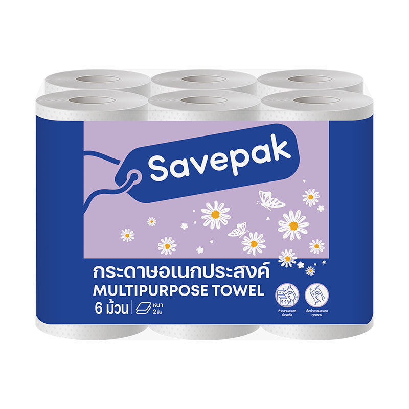 เซพแพ็ค กระดาษอเนกประสงค์ 6 ม้วน (SAVEPAK Kitchen Towel 6 rolls)