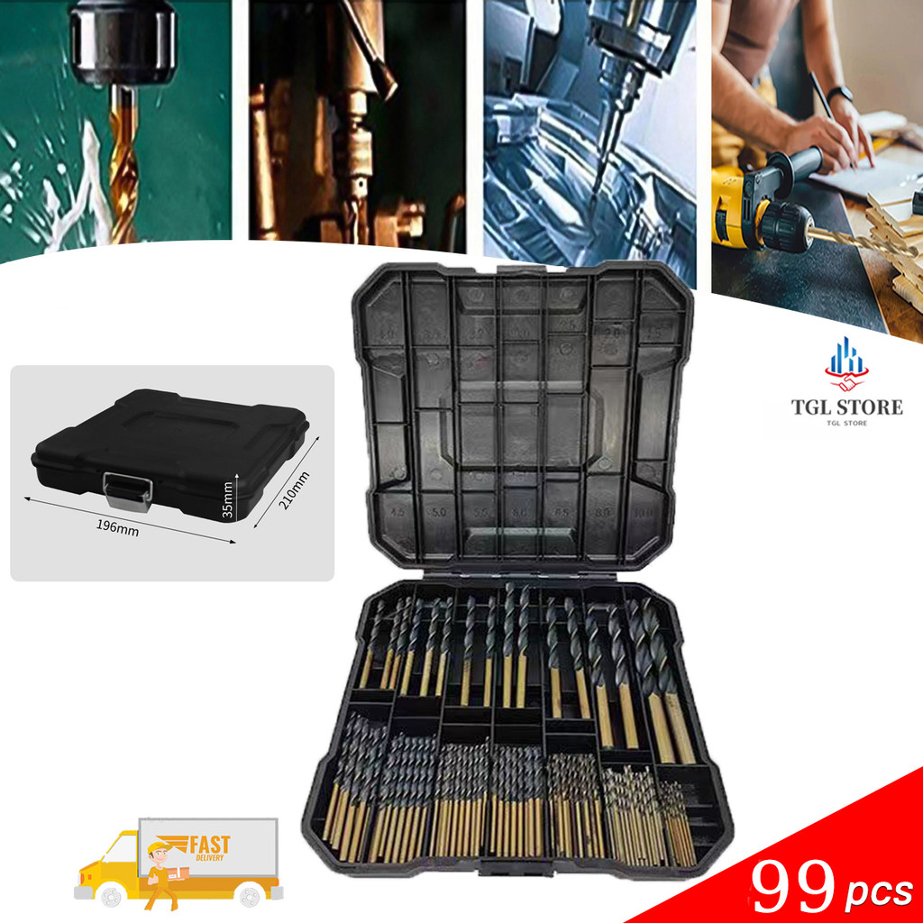ชุดดอกสว่านเคลือบไทเทเนียมอย่างดี 99 ชิ้น ขนาด 1.5-10 MM เจาะเหล็ก พร้อมกล่องเหล็กอย่างดี สว่านไร้สาย สว่านไฟฟ้า ได้ดี