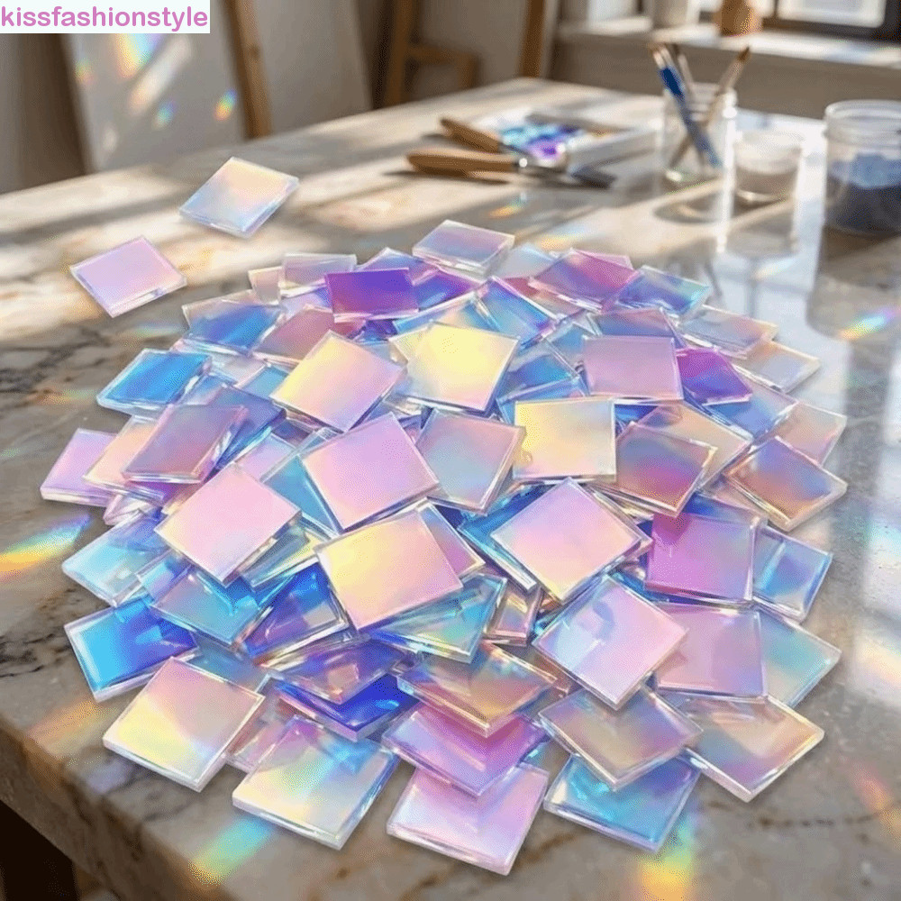 KISSFASHIONSTYLE 50 ชิ้น Radiant แผ่นอะคริลิค, Rainbow Square Holographic อะคริลิค, Rainbow Board Mini สองด้าน DIY หัตถกรรม Iridescent อะคริลิค DIY โฆษณา