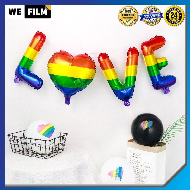 【จัดส่งไวจากกรุงเทพฯ】ลูกโป่งหัวใจสีรุ้ง ธงถือสีรุ้งสัญลักษณ์   LGBT ดอกไม้รุ้ง ของตกแต่งงานไพรด์ เทศกาล Pride Month