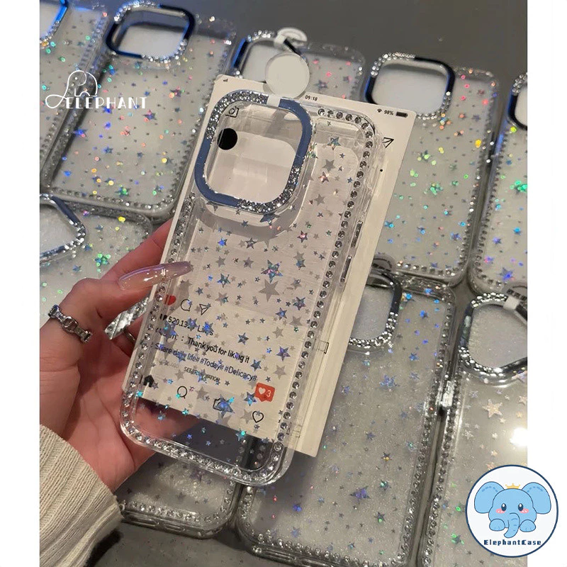 เคสไอโฟน17 11สำหรับ IPhone 15 11 16 17 Air 14 13 12 Pro Max 16 14 15 Plusเคสใสเพชรสว่างดาวหรูหรา พร้อมเชือกแขวน สไตล์ฮิต