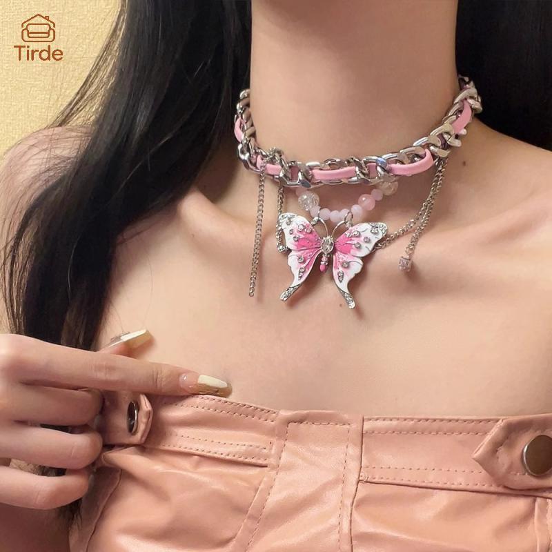 Tirde สร้อยคอแฟชั่นพู่ผีเสื้อ-โซ่กระดูกไหปลาร้าหนังหรูหรา ของขวัญ CCD