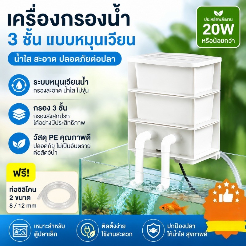 ตัวกรองตู้ปลา ขนาดเล็ก วัสดุPE กล่องหมุนขนาดเล็ก ระบบหมุนเวียนแบบโฮมเมด การกรองในตู้หมุน  ทำน้ำใสสะอาด ปกป้องปลา