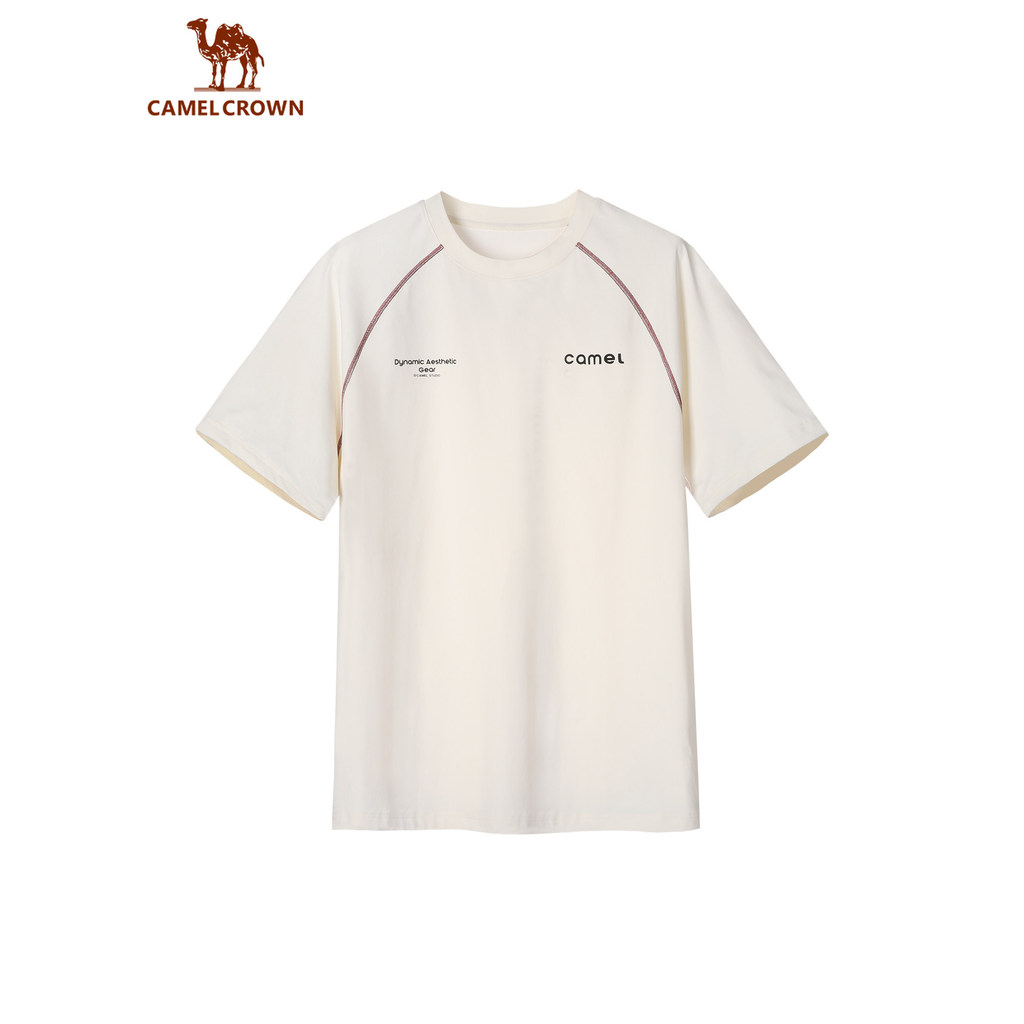 CAMEL CROWN เสื้อยืดคอกลมแขนสั้นผู้ชายฤดูร้อนแห้งเร็วซับเหงื่อระบายอากาศด้านบนสําหรับกีฬากลางแจ้งชุดลําลอง