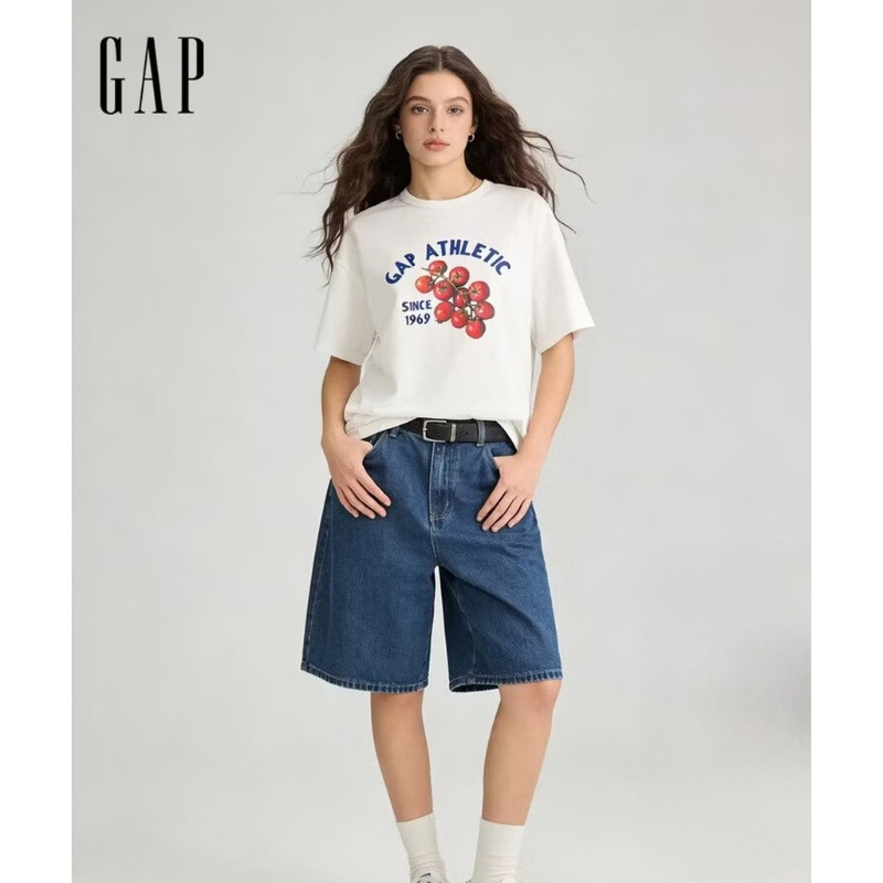 Gaap ผู้ชายและผู้หญิงใหม่ผ้าฝ้ายพิมพ์โลโก้หลวมรอบคอแขนสั้นเสื้อยืดด้านบน