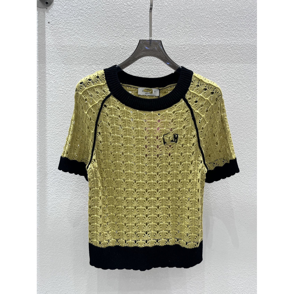 L1EZ M1U MM 26Summer New Hollow Out Simple Knit Short Sleeve Sweet Girl's Sweater