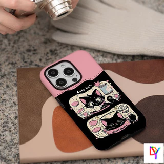 แมวน่ารัก 2-in-1 เคสโทรศัพท์ 2 ชั้นสําหรับ iPhone 17 16 15 14 13 12 11 Pro Max Air Plus XS XR 7 8Plus Anti-fall กันกระแทกฝาครอบป้องกัน