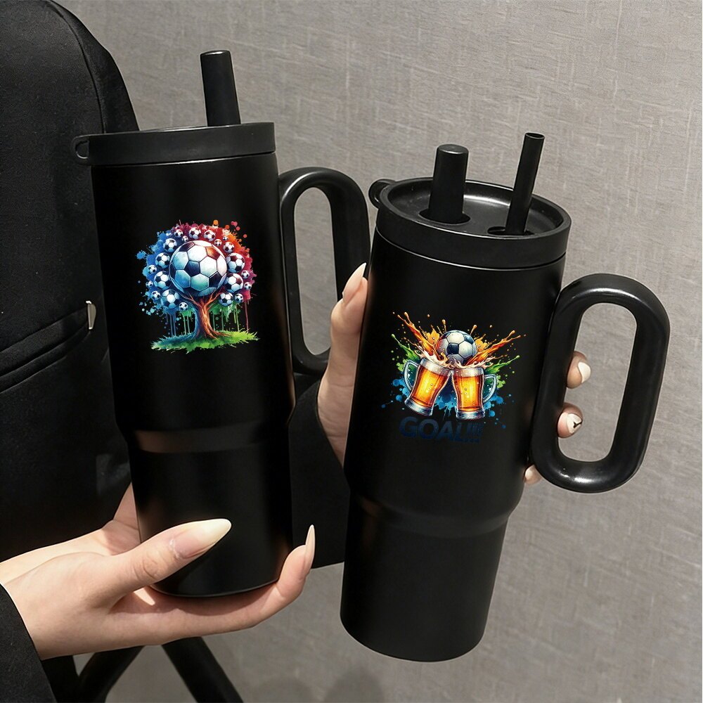 Football Design แก้วเก็บความเย็น 750ML SUS316 พกพาง่าย แก้วน้ำ เก็บความเย็น และร้อน พร้อมหลอดดูด