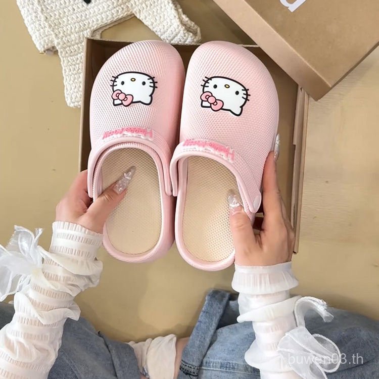 หวานน่ารัก Hello Kitty หนา-Soled Toe-Baotou รองเท้าแตะผู้หญิงสไตล์ใหม่ Shit-Stepping Feeling Slip-On