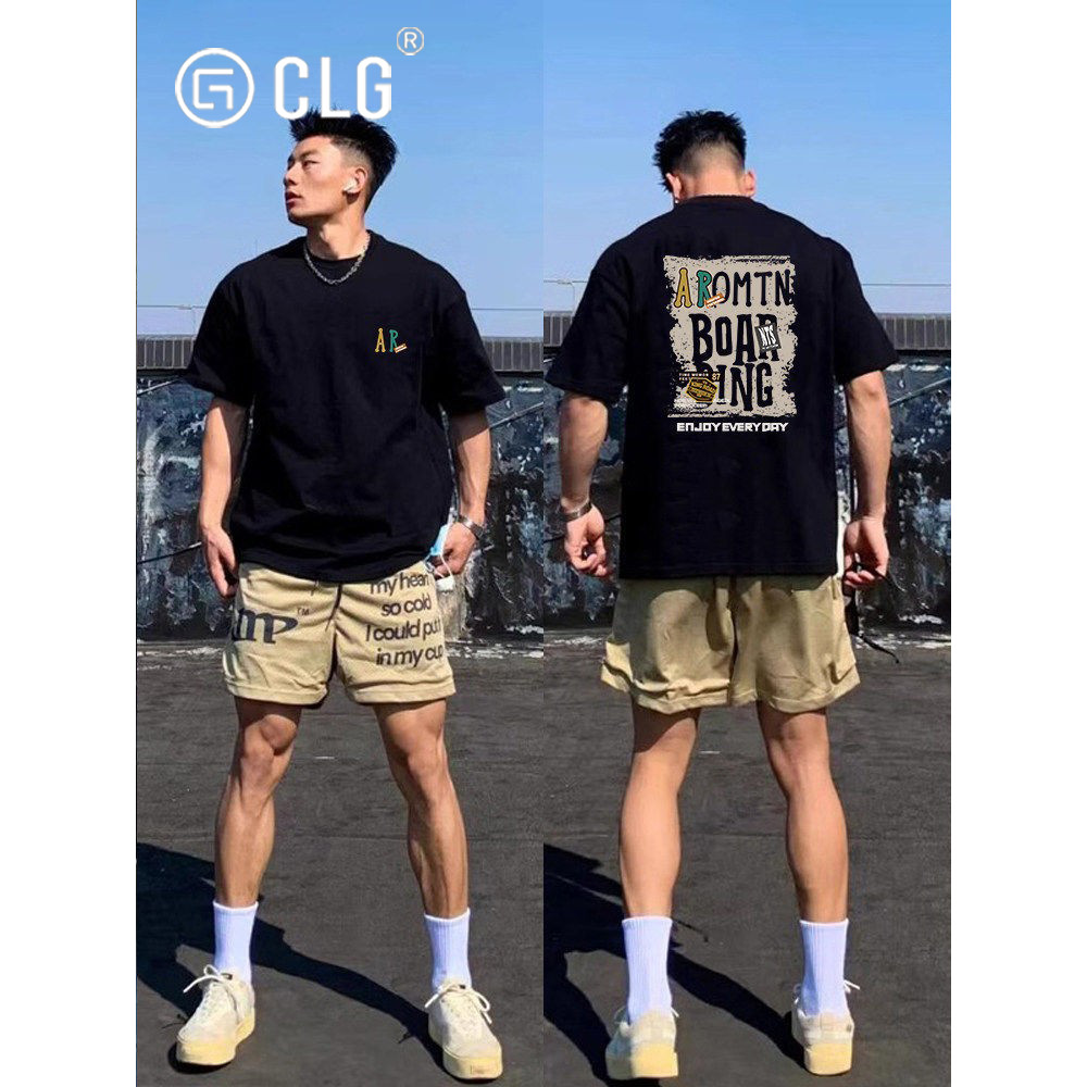 ฮ่องกง CLG Street Wear เสื้อยืดแขนสั้นพิมพ์ลายตัวอักษรย้อนยุคอเมริกันฤดูใบไม้ผลิฤดูร้อนผ้าฝ้ายแท้หนั