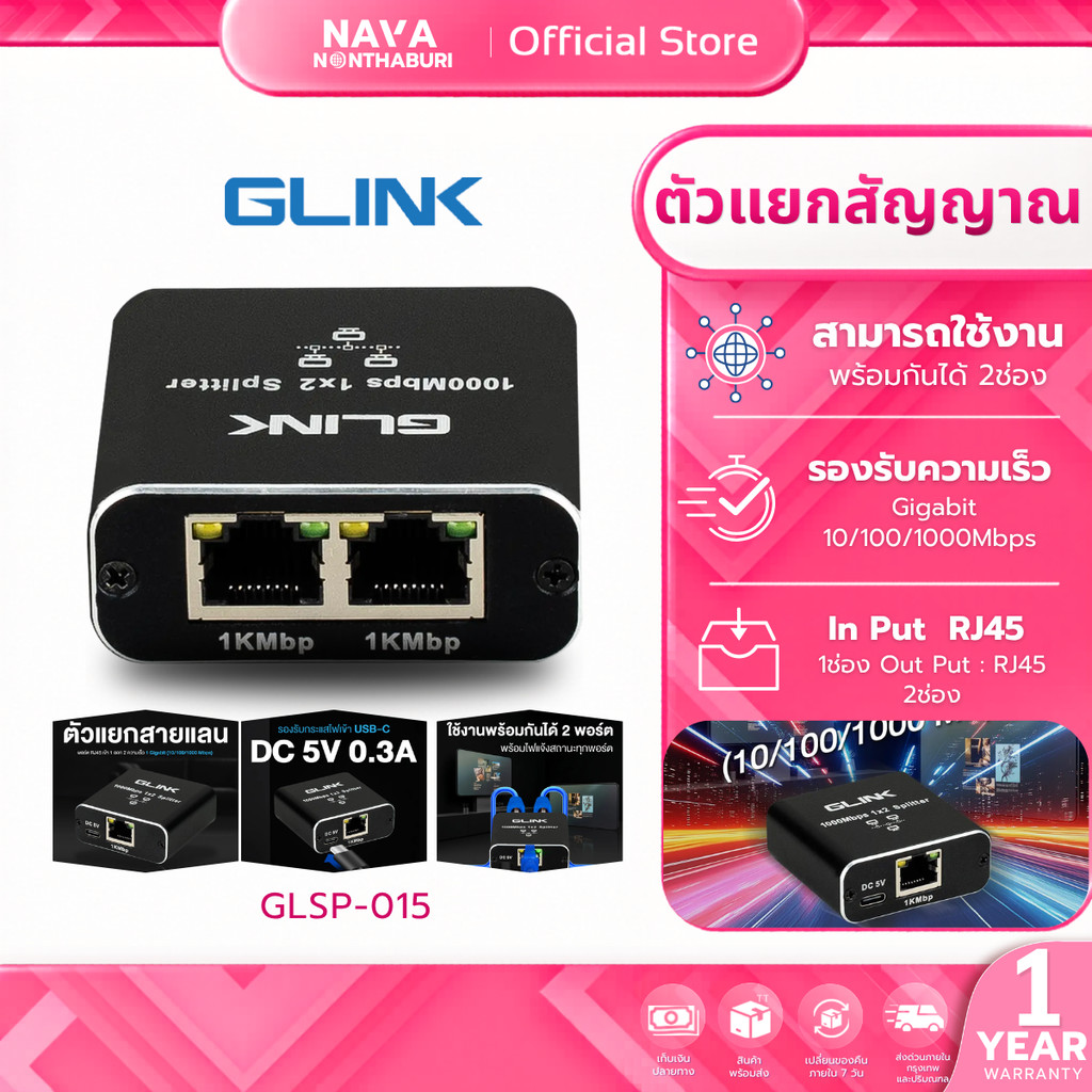 GLINK GLSP-015 Glink Network Cable 1*2 Splitter 1000Mbps 2
