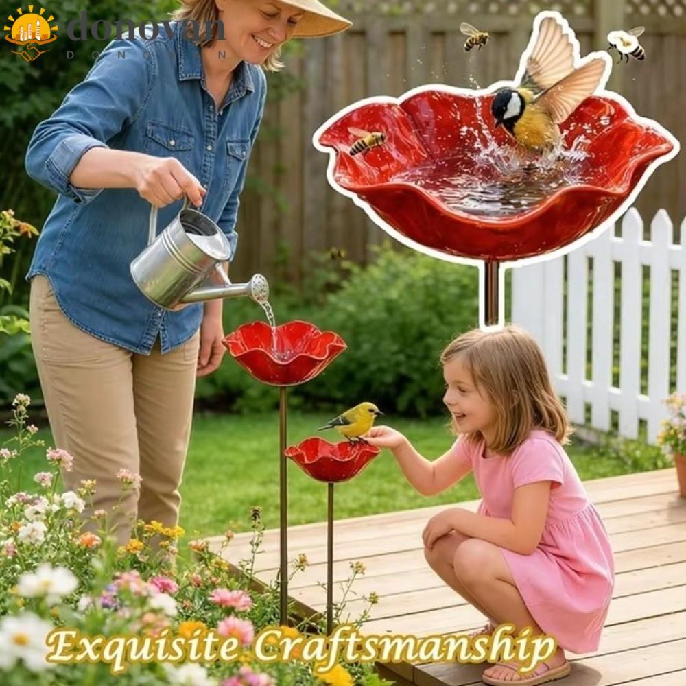DODONVAN โลหะสวนดอกไม้ Stake, Handcrafted Ground ใส่ Bird Bath Stake, สนิมทน UV เหล็กประติมากรรมดอกไม้สถานีรดน้ําผึ้งกลางแจ้ง Yard Art