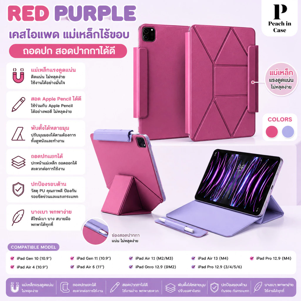 อ่านก่อนสั่งด้วยน้าเคสไอแพด ipadcaseแม่เหล็กไร้ขอบถอดปกสอดปากกาได้ดีGen10/11/Air4/Air5/AIR11/Air6/Pro11/Pro12.9/AIR13