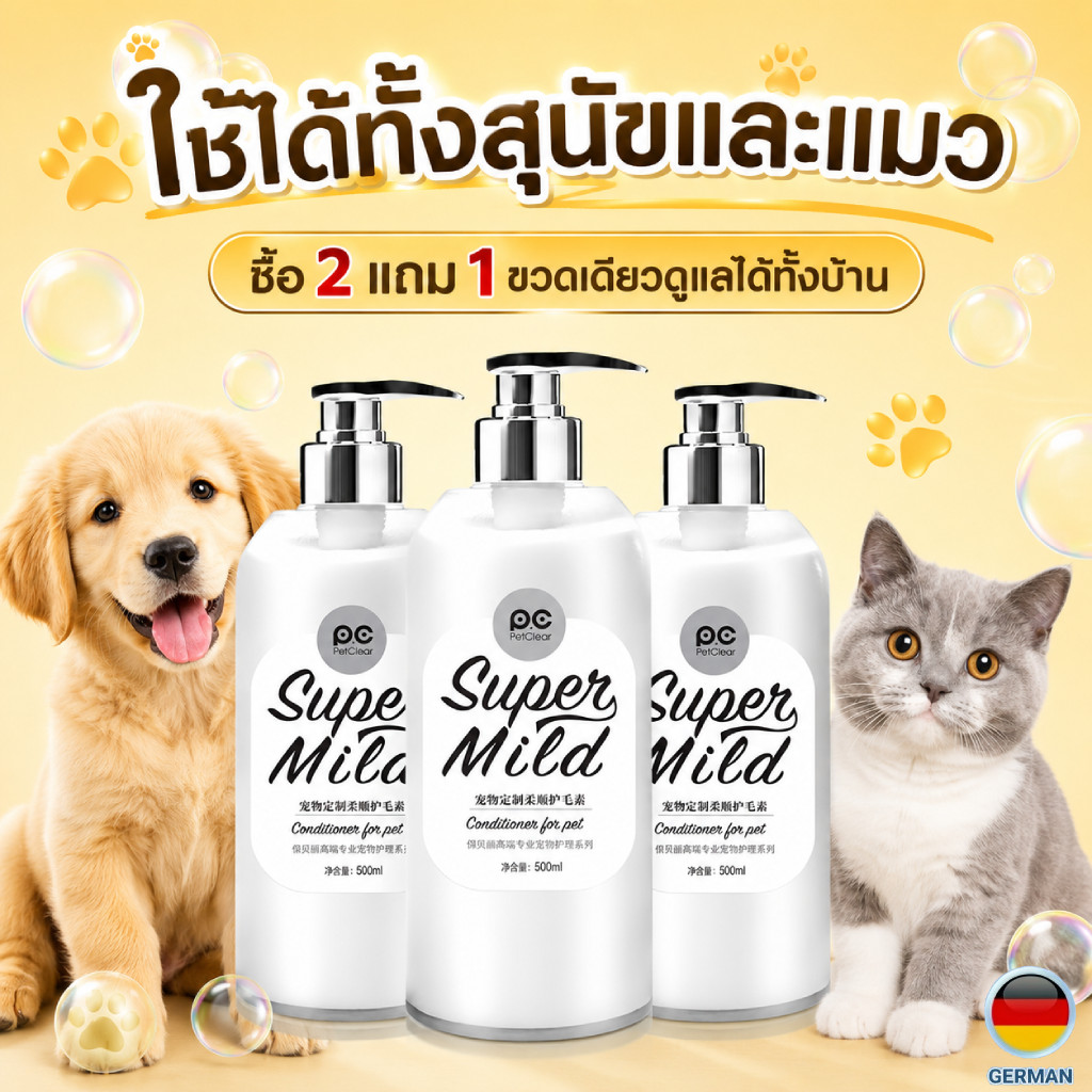 โปรสุดคุ้ม PetClear ครีมนวดขนหมาแมว 500ml ซื้อ 2 แถม 1 ลดขนพันกัน ขนเงางาม