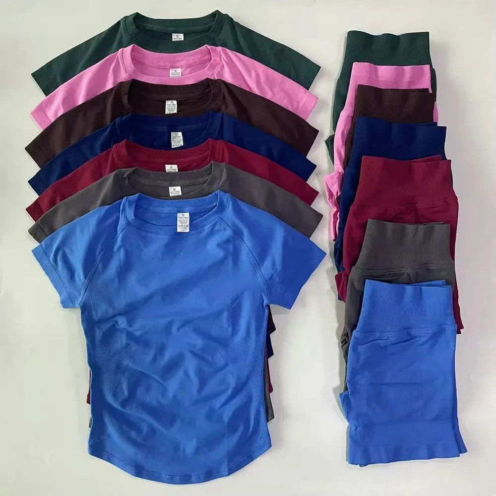 เสื้อยืดแขนสั้นระบายอากาศแห้งเร็วระบายอากาศแห้งเร็วยืดผอมเสื้อกีฬา 2-