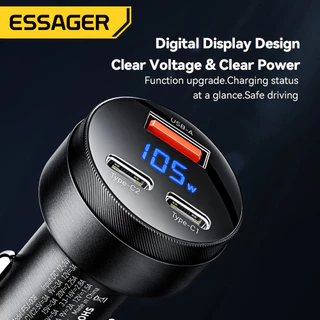 Essager 105W Digital Display Car Charger 2C + A Type C Usb PD45W Fast Charging รองรับ PSS PD QC สําหรับ 12 V-24 V รุ่น