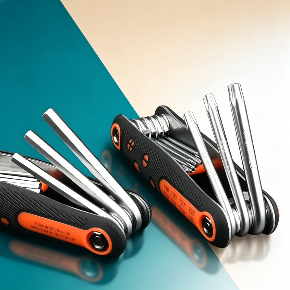 พับ Hex & Torx ชุดกุญแจ Chrome Vanadium Steel HRC55 ความแข็งหลายขนาดแบบพกพาสําหรับซ่อมรถยนต์จักรยานการบํารุงรักษา DIY ใช้ในบ้าน (XCF)