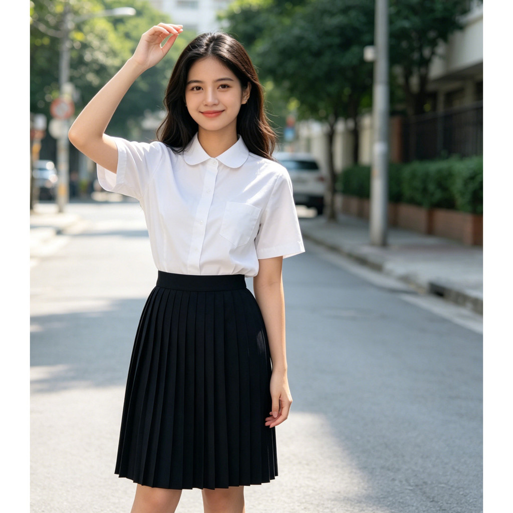 กระโปรงพลีทนักศึกษาสีดำ เกรดพรีเมียม จีบถาวร รูปที่ 8