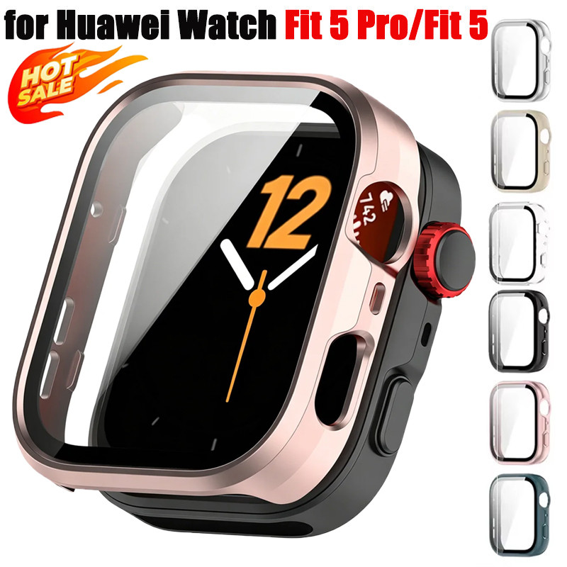 กระจกนิรภัย+ฝาครอบกันชนป้องกันสําหรับ Huawei Watch Fit 5 Pro/Fit 5 เคสกรอบป้องกันหน้าจอ