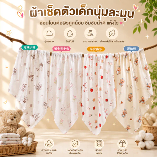 80x80cm ขนาดใหญ่ ผ้าฝ้าย น่ารัก ผ้าห่อตัวเด็ก ผ้าห่มเด็ก ผ้ามัสลิน