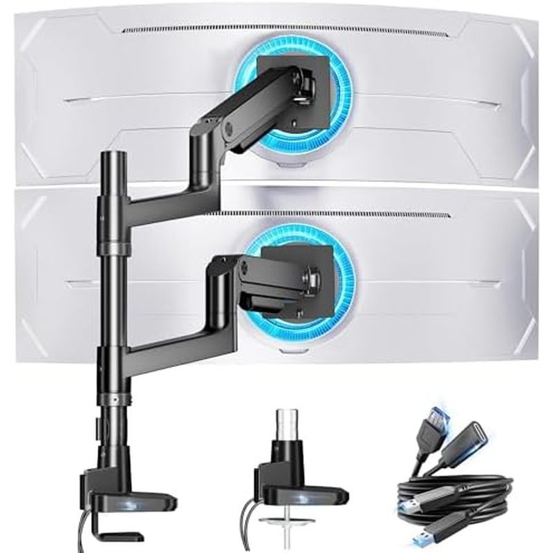 ARES WING Dual Monitor Arm สําหรับ Ultrawide Heavy Duty Curved Monitor ซ้อน, เหมาะกับ 17-49 นิ้ว, สป