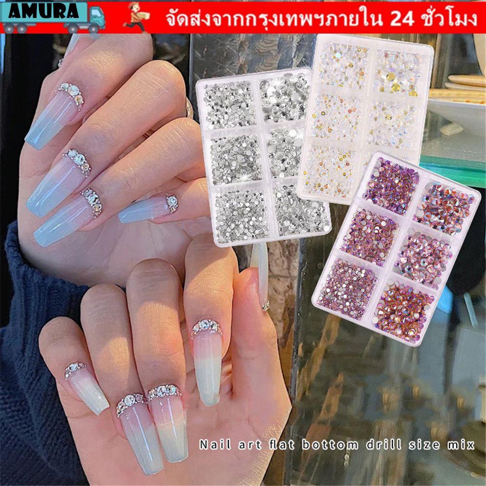 AMURA 1000 ชิ้นเล็บ Rhinestones ss6-ss20 แก้วหิน DIY เล็บ Glitter อัญมณี