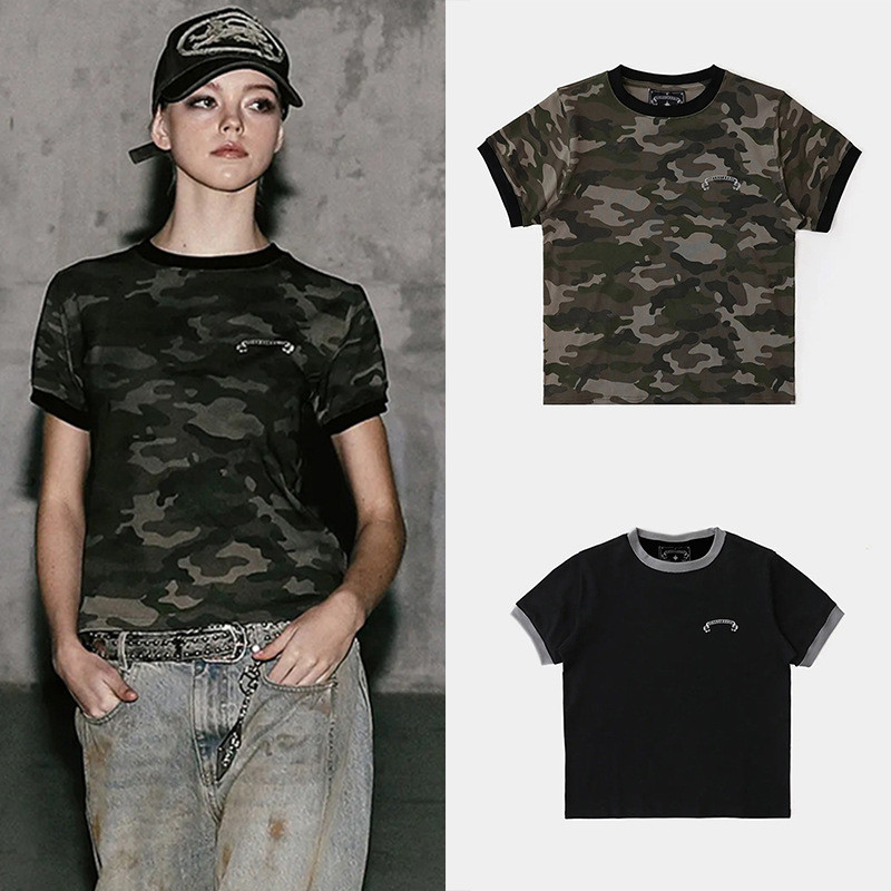 BBU7 badblood bcac Vintage Camouflage Short Sleeve T Women's T-shirt with a stylish design for a spo