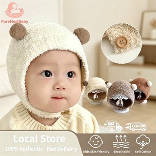 Baby Wool Knit Cap with Cartoon Bear Ears, Warm Thick Hat for Boys & Girls