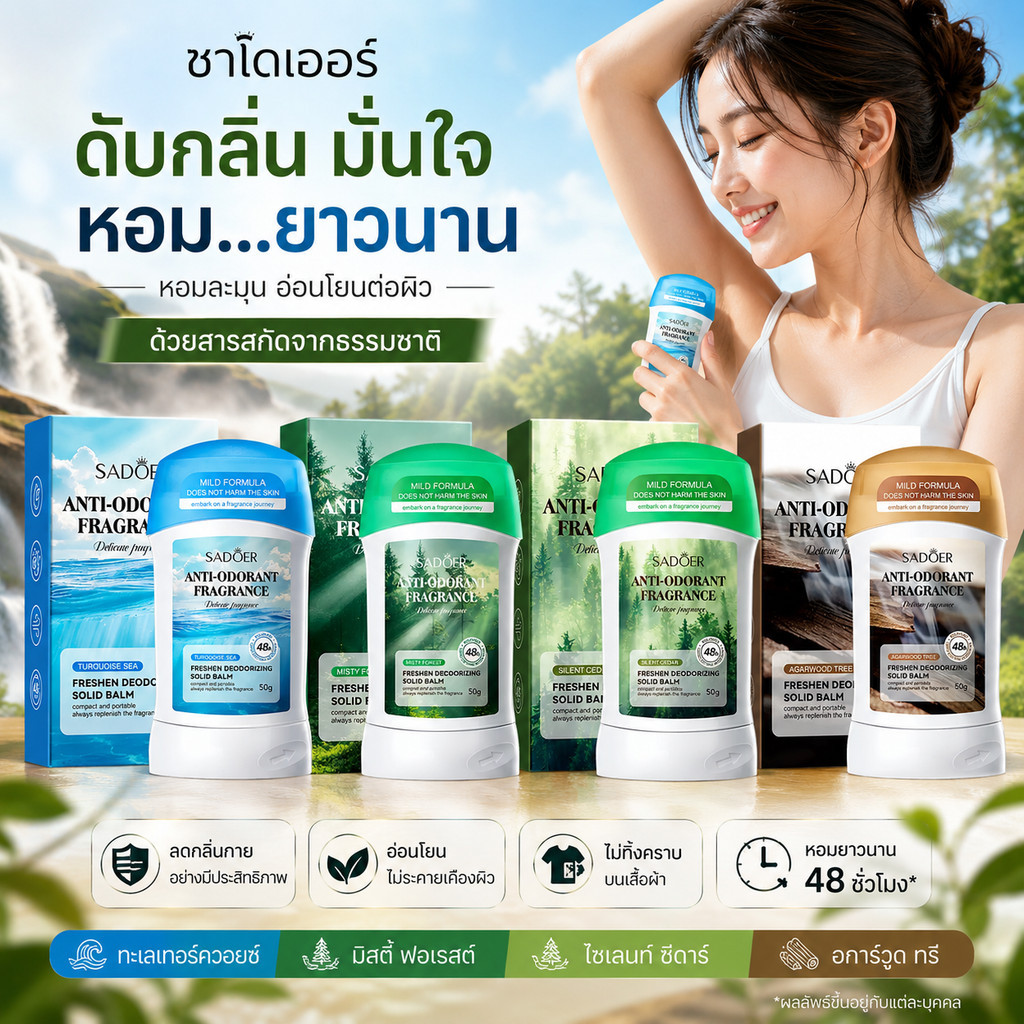 น้ำหอม ครีมลดเหงื่อ SADOER ครีมรักแร้ ระงับกลิ่นกาย กลิ่น  ระงับกลิ่นกาย 3 กลิ่น ขนาด 50g. ผิวรักแร้กระจ่างใส พร้อมส่ง
