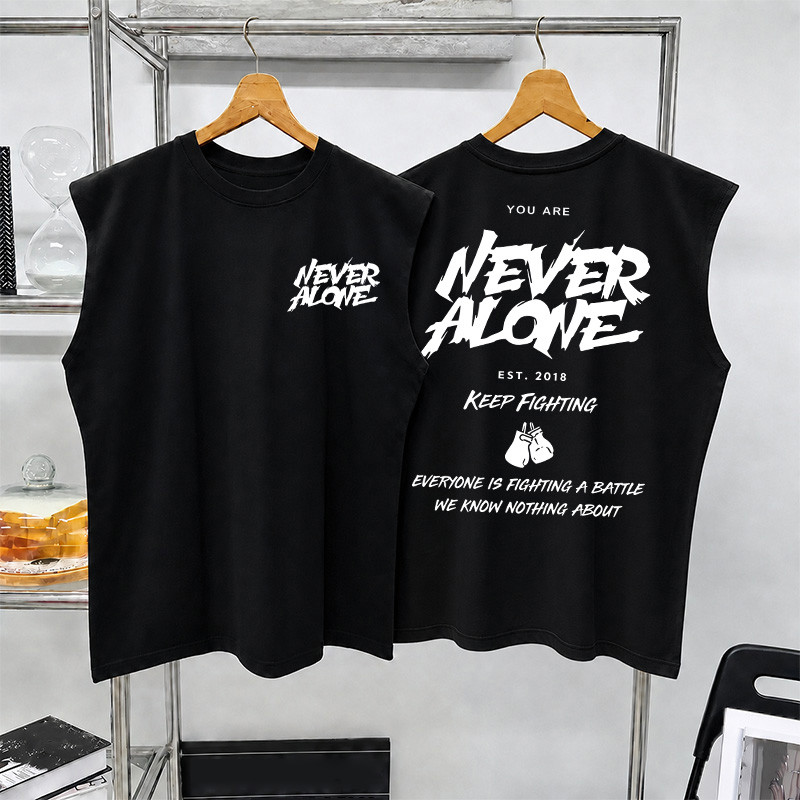 Sea.Tee แขนกุด Oversize ผ้าคอตตอน 100%  "NEVER ALONE" เสื้อกีฬา แฟชั่น สบายนุ่ม ไซส์ S-3XL