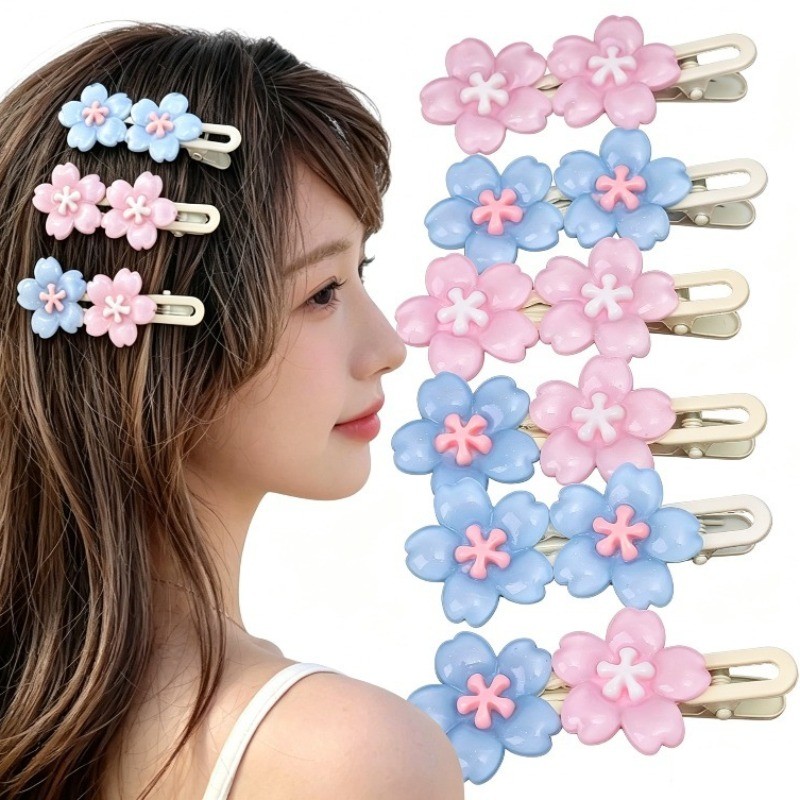 1/3/5 ชิ้นผู้หญิง Cherry Blossom กิ๊บติดผมหยัก / กิ๊บติดผมลายดอกไม้หวานด้านข้าง