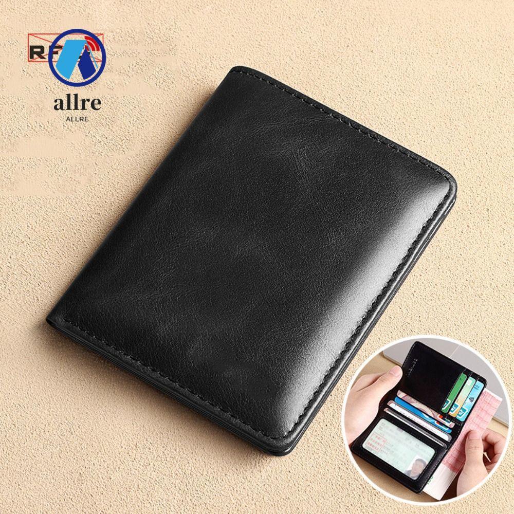กระเป๋าสตางค์ผู้ชาย ALLRE, กระเป๋าสตางค์สั้น RFID Slim, ที่ใส่บัตรหนังคุณภาพสูงผู้ชาย