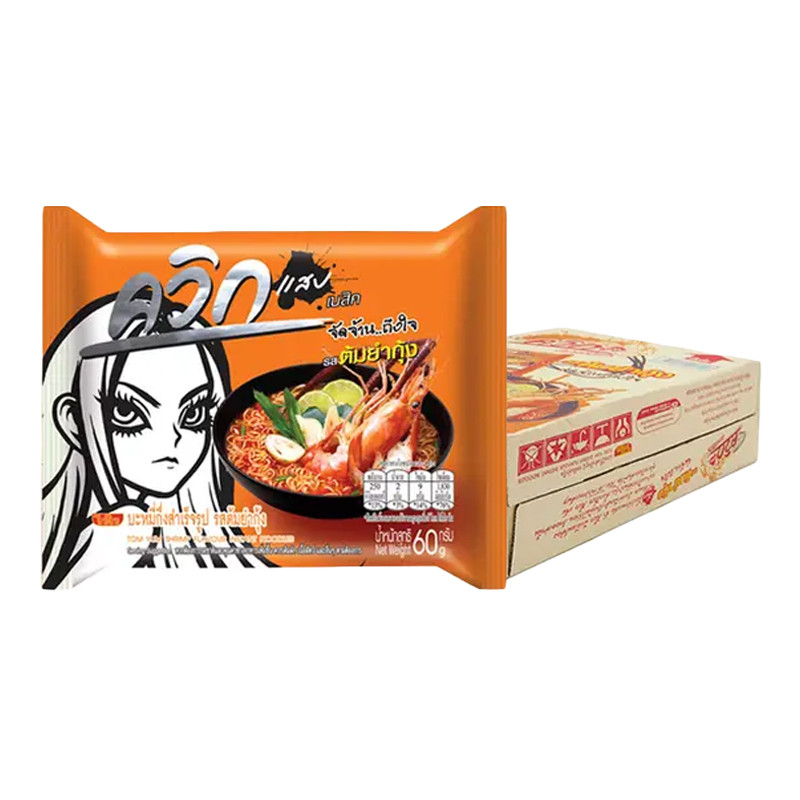 ควิก บะหมี่กึ่งสําเร็จรูป รสต้มยำกุ้ง 60 ก. x 30 (QUICK Instant Noodle Tom Yum Shrimp 60 g x 30) โปโลแมน POLOMAN
