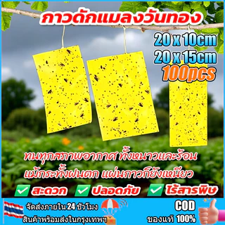 100 ใบ แผ่นกาวดักแมลง (มีกาวในตัว 2ด้าน ) กาวดักแมลงวัน กับดักแมลงกินผัก แมลงทำลายผลผลิต ดักแมลงศั กาวดักแมลงวันทอง