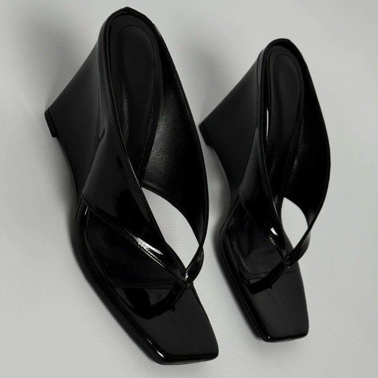 แฟชั่นผู้หญิงรองเท้าส้นสูงเปิดนิ้วเท้ายาง PU Slip-On รองเท้าส้นสูง