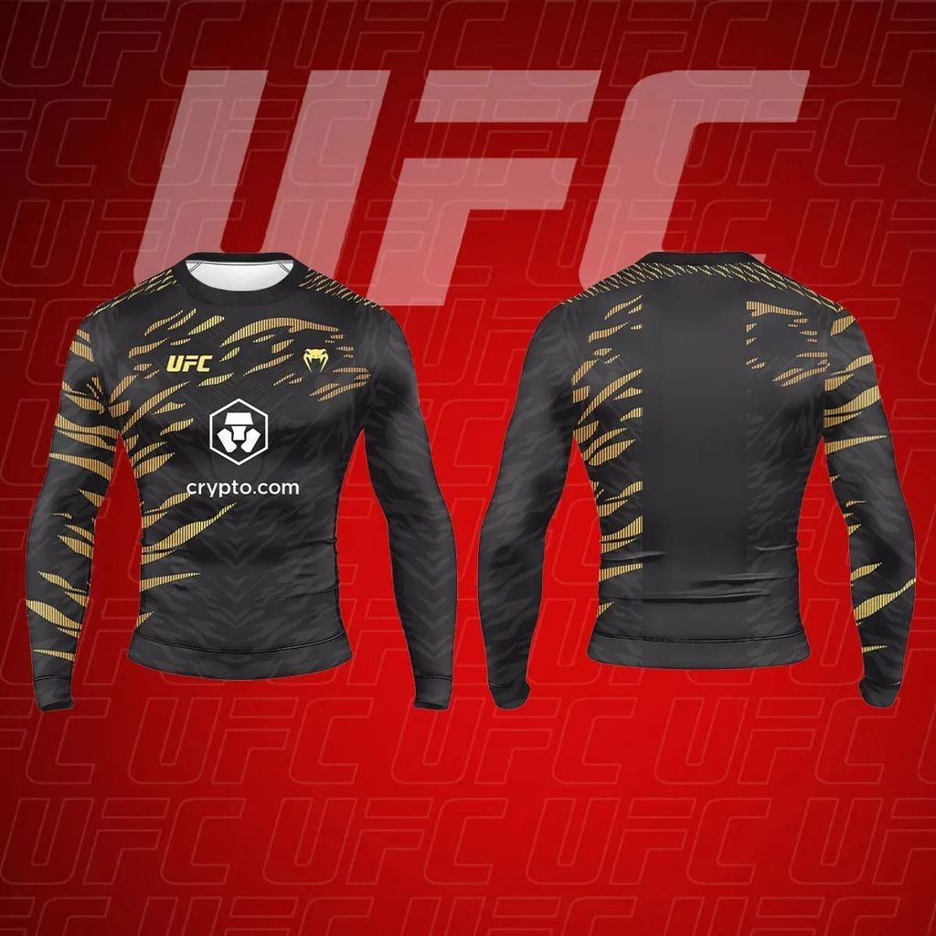 2025UFC Comprehensive Fighting Boxing Extreme Sports ขนาดใหญ่รอบคอแขนยาวกีฬาเสื้อยืดการฝึกอบรม Top