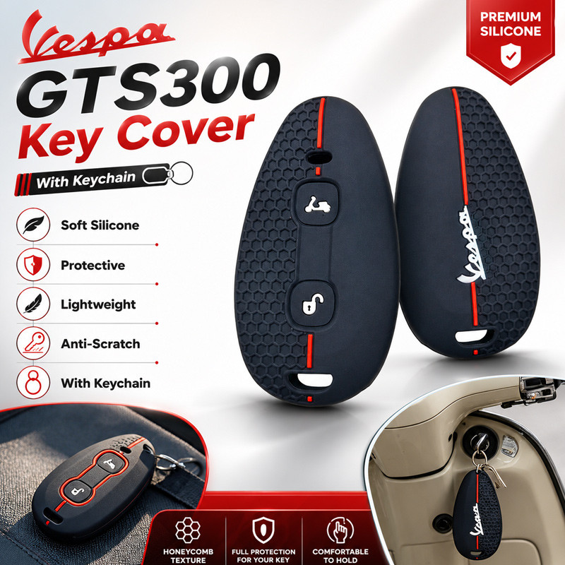 เคสซิลิโคนสำหรับกุญแจรถสกูเตอร์ Vespa GTS300 พร้อมพวงกุญแจ