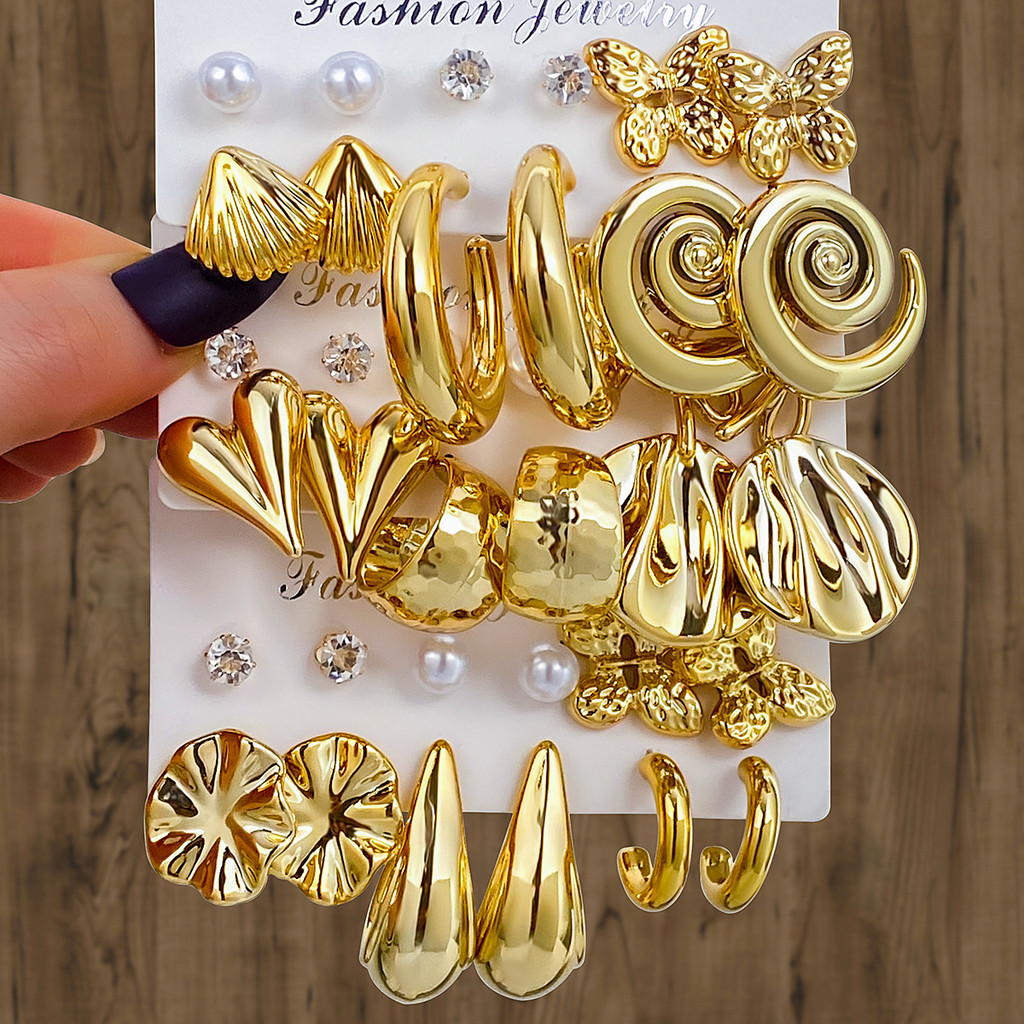 ซื้อ 2 แถม 1 คู่ต่างหู Vintage Gold สีชุดต่างหูผู้หญิงแฟชั่นปลาดาว Shell Hoop ต่างหูสตั๊ด Beach Party สวมใส่ทุกวันของขวัญเครื่องประดับ