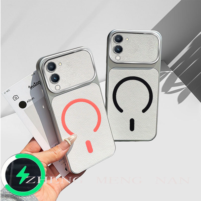 เหมาะสําหรับ Vivo Y29 4G Vivo Y29S Vivo Y04 Vivo Y19S ผิวลิ้นจี่ใหม่แหวนแม่เหล็กครึ่งวงกลมเคสโทรศัพท