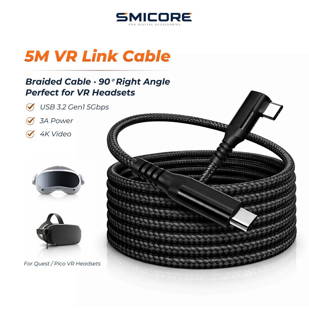 สาย VR Link 5M สายถัก USB-C 5Gbps 3A สำหรับ Pico 3 / Quest 2/3 ต่อคอม สตรีมมิ่ง VR เสถียร ไม่กระตุก